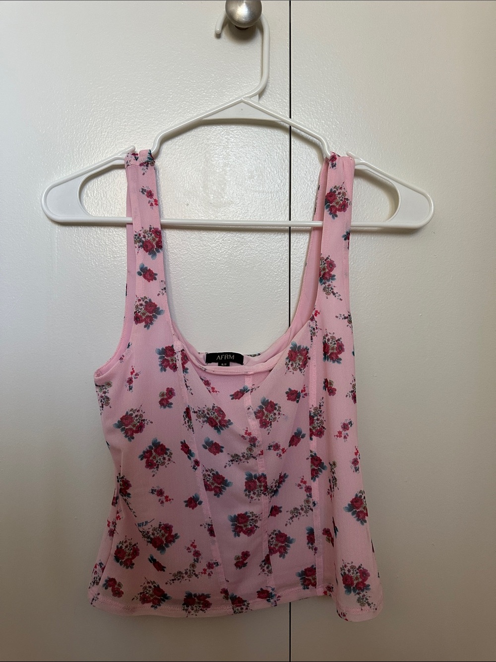 AFRM Pink Floral Scoop Neck Cami Tank